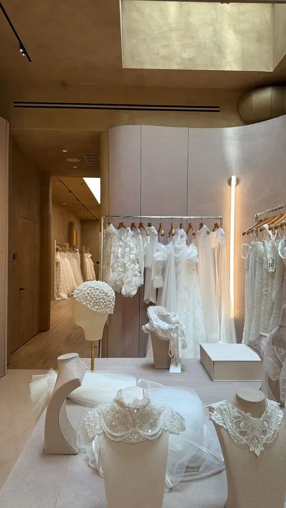 Wedding dresses display inside the Milla Nova Bridal Shop in SoHo, NYC