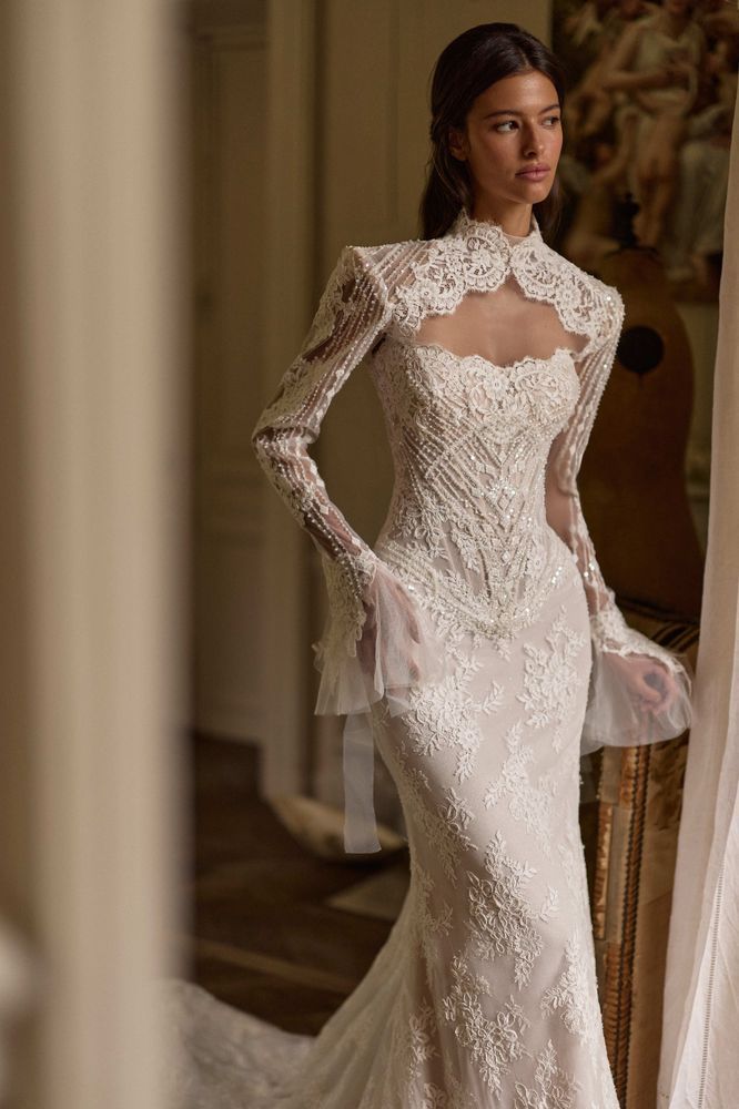 Gleam Bolero - Bridal Lace Bolero with Long Bell Sleeves