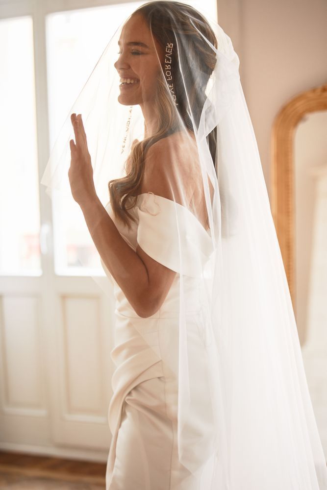 Tulle veil with beading - Love forever, me+you Akcesoria