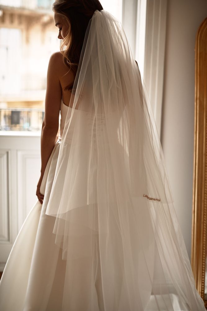 Tulle veil with blusher with pink beading - L'amore siamo noi Akcesoria