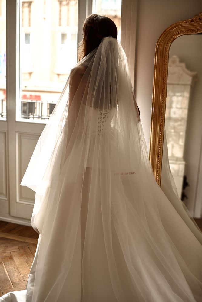 Tulle veil with blusher with pink beading  - Miłość to my Welony